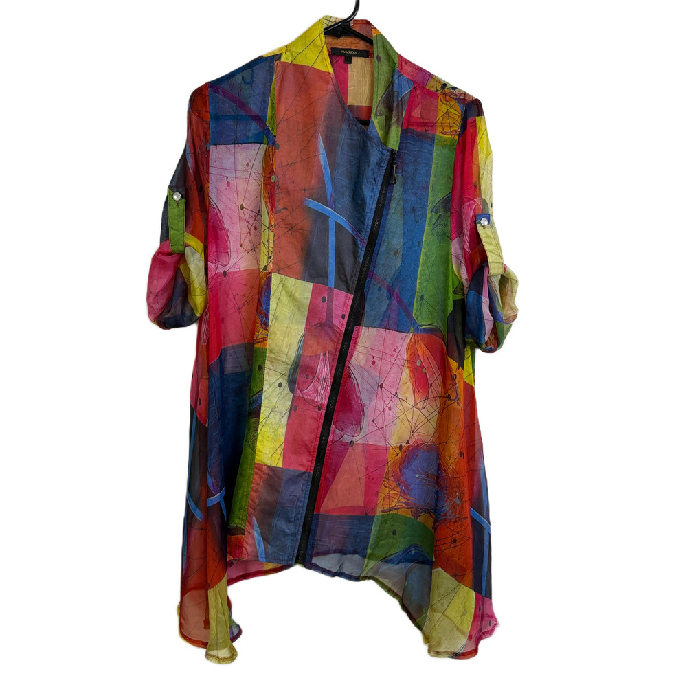 Radzoli Multicolor Abstract Patchwork Sheer Tunic Blouse